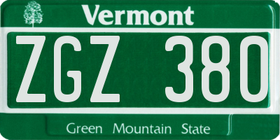 VT license plate ZGZ380
