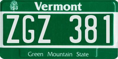 VT license plate ZGZ381