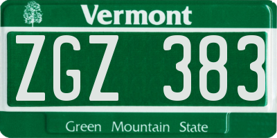 VT license plate ZGZ383