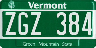 VT license plate ZGZ384