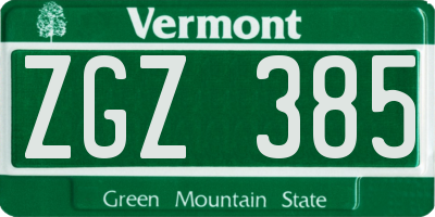 VT license plate ZGZ385