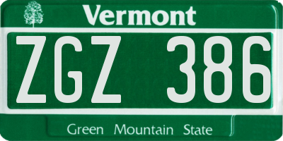 VT license plate ZGZ386
