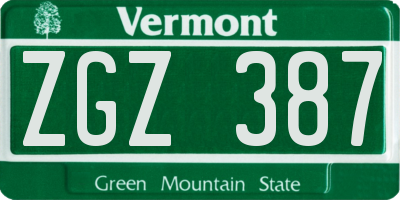 VT license plate ZGZ387