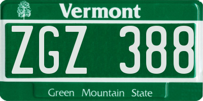 VT license plate ZGZ388