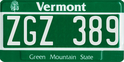 VT license plate ZGZ389