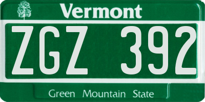 VT license plate ZGZ392