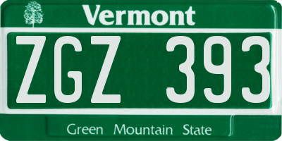 VT license plate ZGZ393