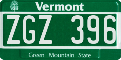 VT license plate ZGZ396