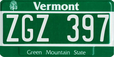 VT license plate ZGZ397