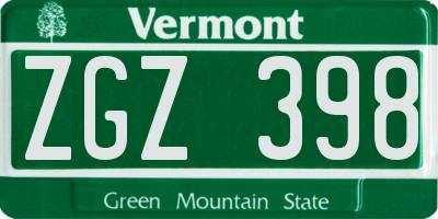 VT license plate ZGZ398