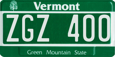 VT license plate ZGZ400