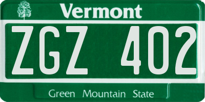 VT license plate ZGZ402