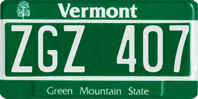 VT license plate ZGZ407