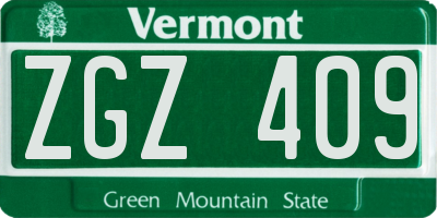 VT license plate ZGZ409