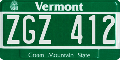 VT license plate ZGZ412