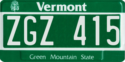 VT license plate ZGZ415