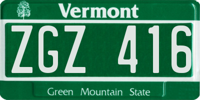 VT license plate ZGZ416