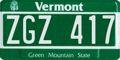 VT license plate ZGZ417