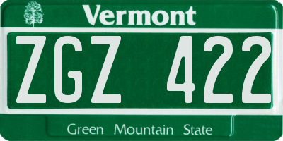 VT license plate ZGZ422
