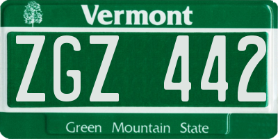 VT license plate ZGZ442