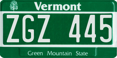 VT license plate ZGZ445