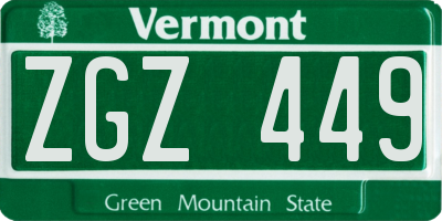 VT license plate ZGZ449
