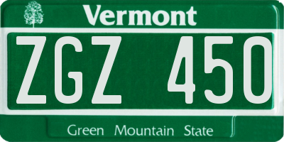 VT license plate ZGZ450