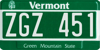 VT license plate ZGZ451