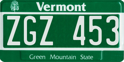 VT license plate ZGZ453