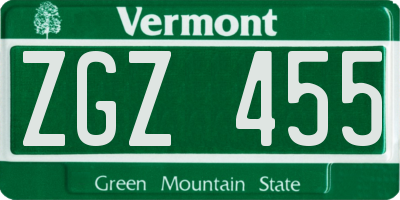 VT license plate ZGZ455
