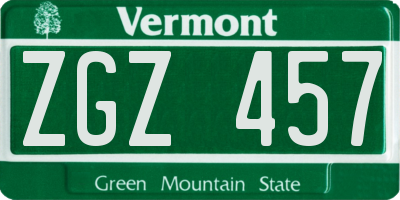 VT license plate ZGZ457