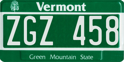 VT license plate ZGZ458