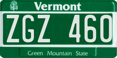 VT license plate ZGZ460
