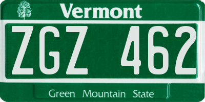 VT license plate ZGZ462