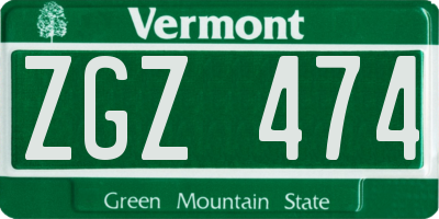 VT license plate ZGZ474