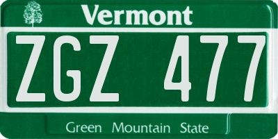 VT license plate ZGZ477