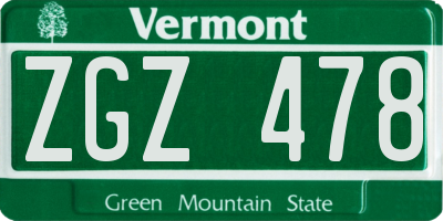 VT license plate ZGZ478
