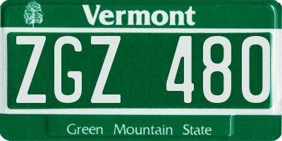 VT license plate ZGZ480