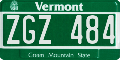 VT license plate ZGZ484