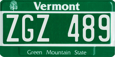 VT license plate ZGZ489