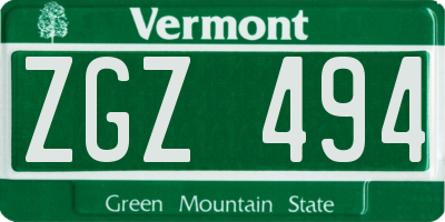 VT license plate ZGZ494