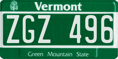 VT license plate ZGZ496