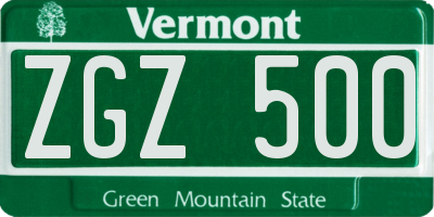 VT license plate ZGZ500