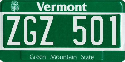 VT license plate ZGZ501