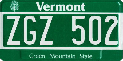 VT license plate ZGZ502
