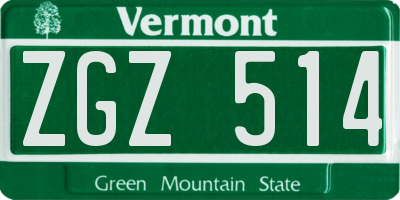 VT license plate ZGZ514