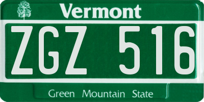 VT license plate ZGZ516