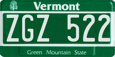 VT license plate ZGZ522