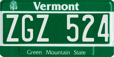 VT license plate ZGZ524
