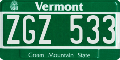VT license plate ZGZ533